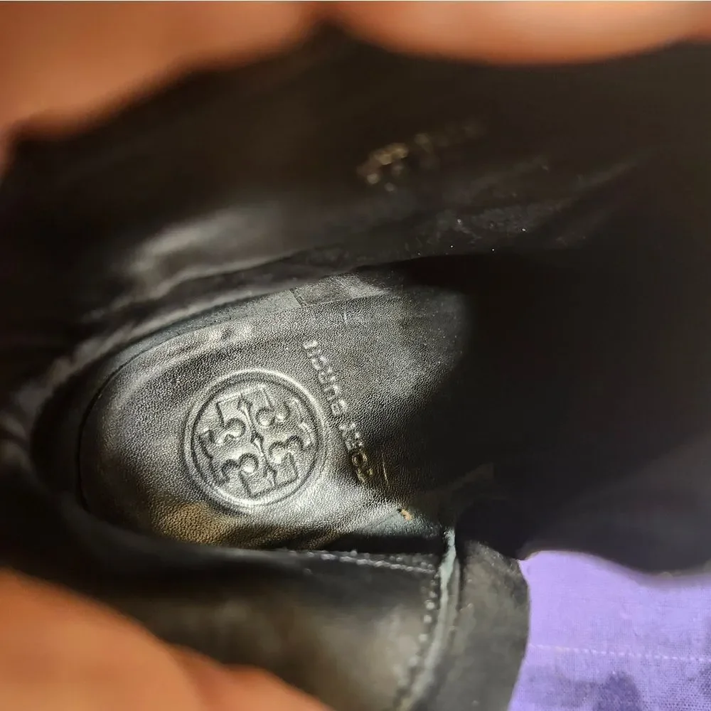 Tory Burch Luxe Black Suede Gold Zip Stiletto Ankle Boots Size 8 Retail $450